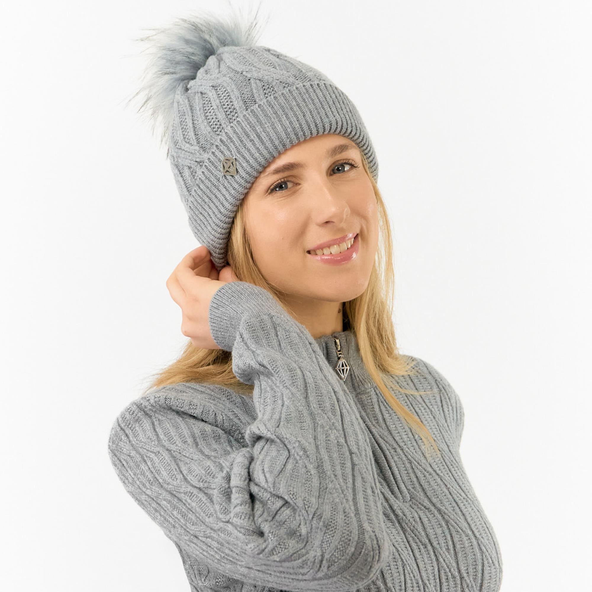 Pure Golf Suzie Margot Knit Waterproof Ladies Bobble Hat Charcoal Grey